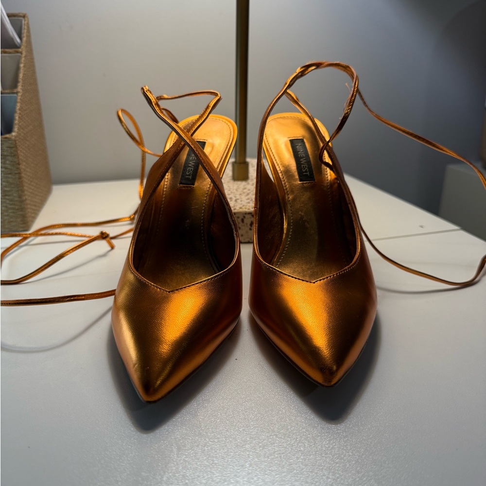 Nine West Orange Metallic  Heels